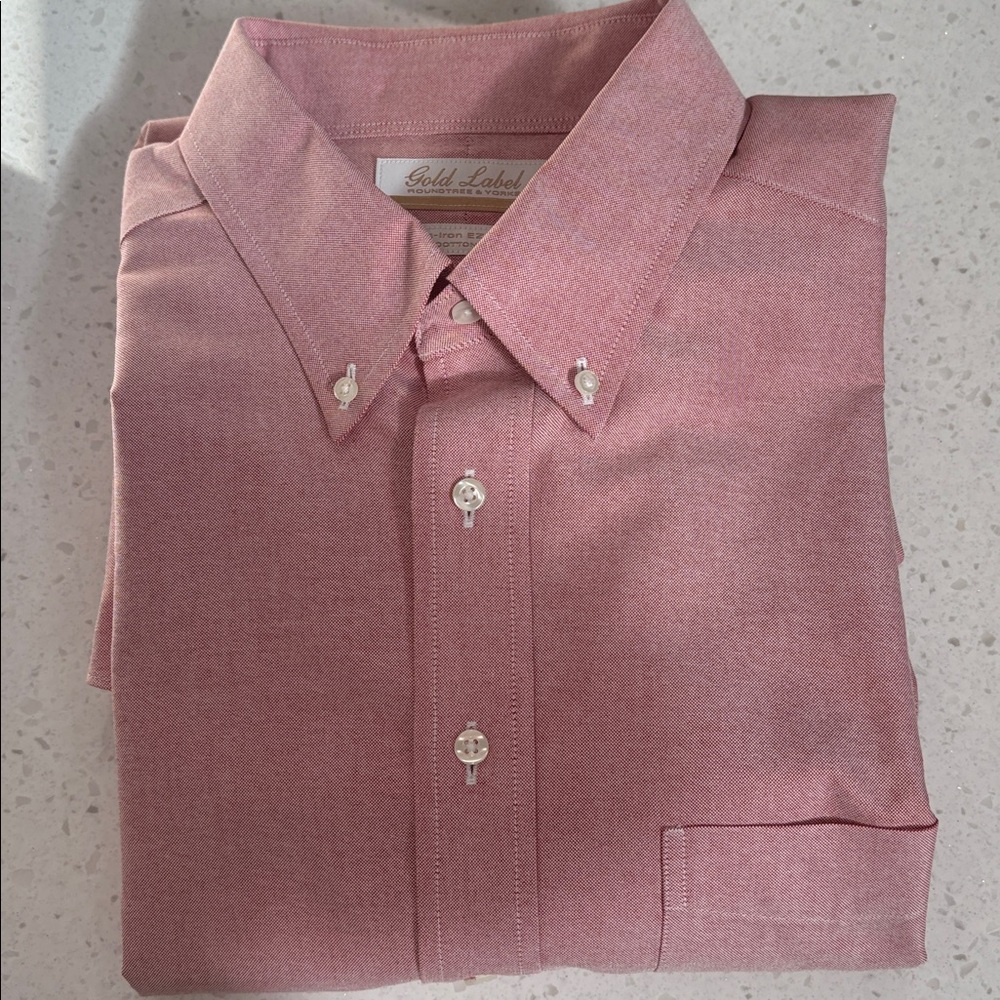 Roundtree & Yorke Red and White Striped Button Down Dress Shirt Size 17 / 35 NEW - Picture 7 of 7